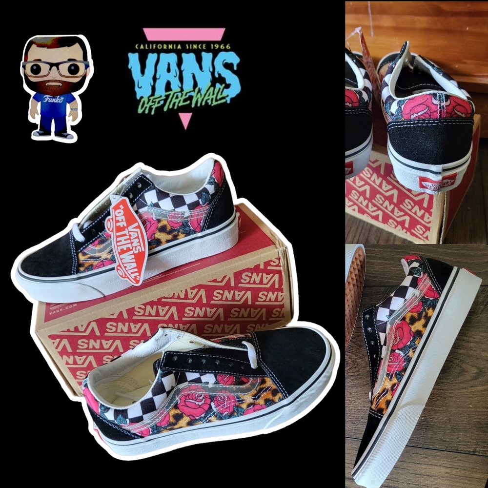 Vans Old Skool Rose Animal Print Check Checkerboard Shoes Wmns Size 6